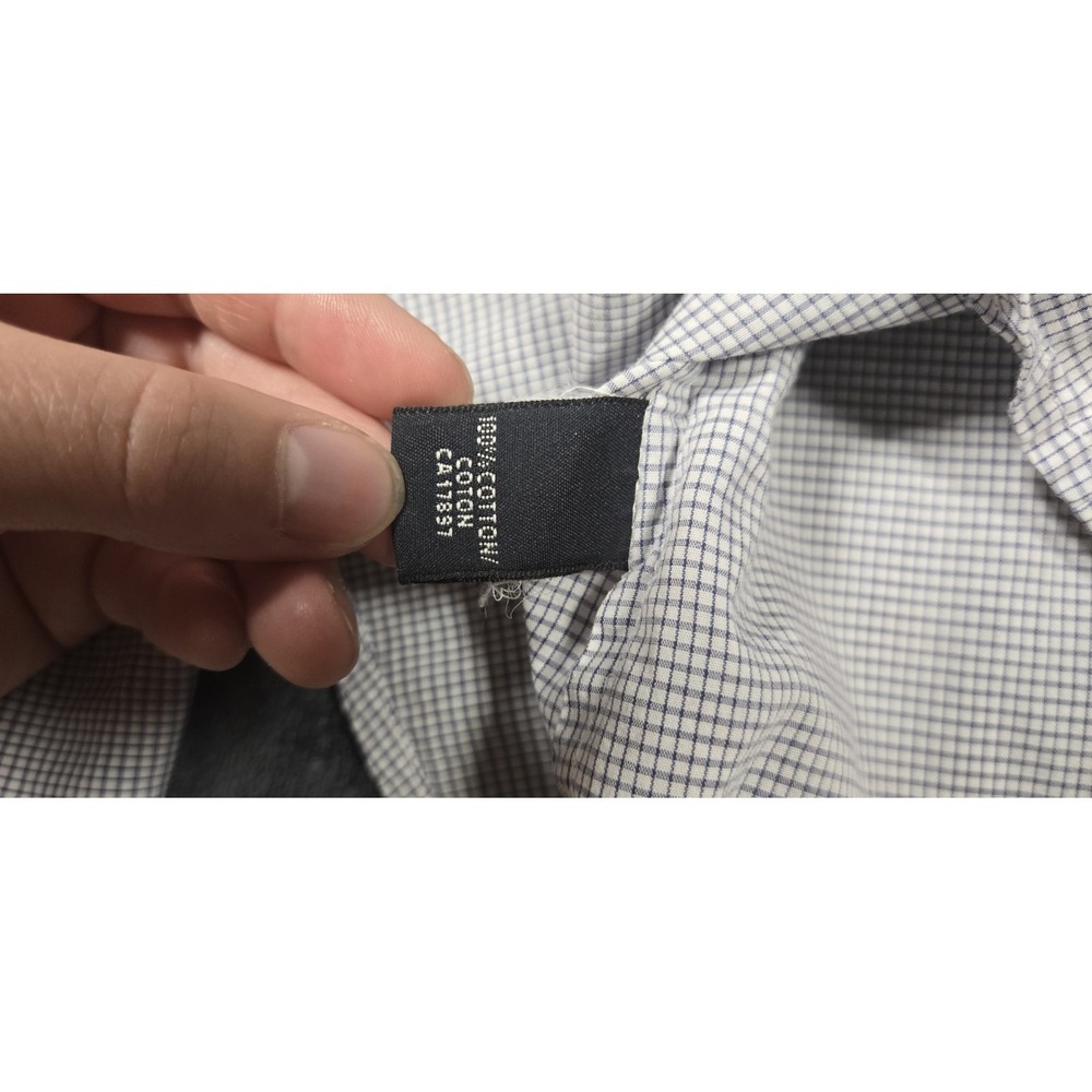 Banana Republic Button Up Shirt Women Medium White Navy Checked 100% Cotton Logo - Picture 8 of 10